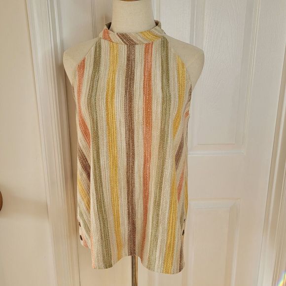 W5 by Anthropologie Tops - W5 by Anthropologie Sleeveless Cream Multi Color Striped Halter Top Size M